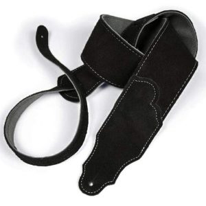 FRANKLIN 2.5" BLACK SUADE SILVER STITCHING GUITAR STRAP